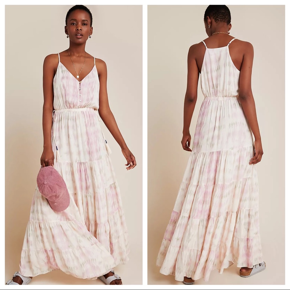 Anthropologie Pink and Cream Tie-Dye Maxi Dress